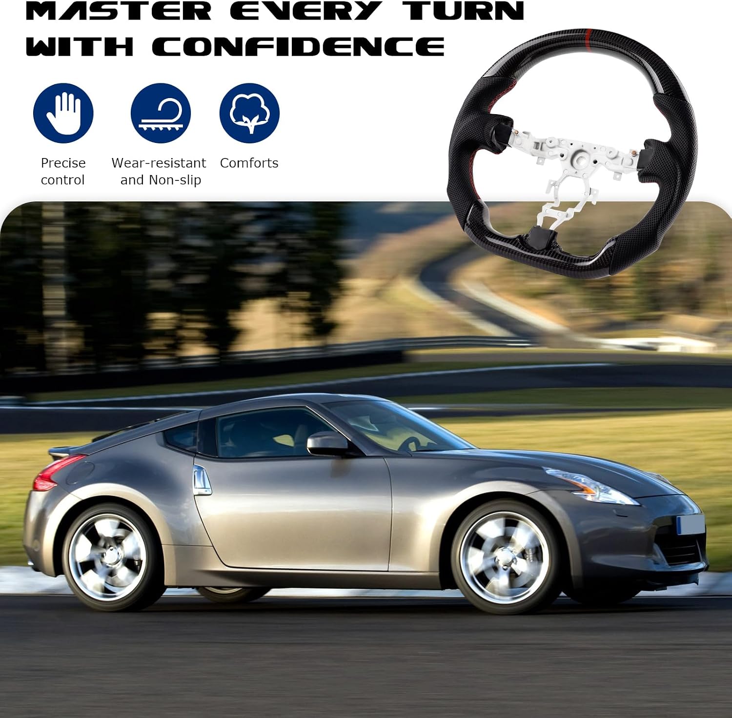 Real Carbon Fiber Steering Wheel For Nissan 370z 2008-2019 D-shaped Nappa Perforated With stitching Leather Flat-bottom Steering Wheel