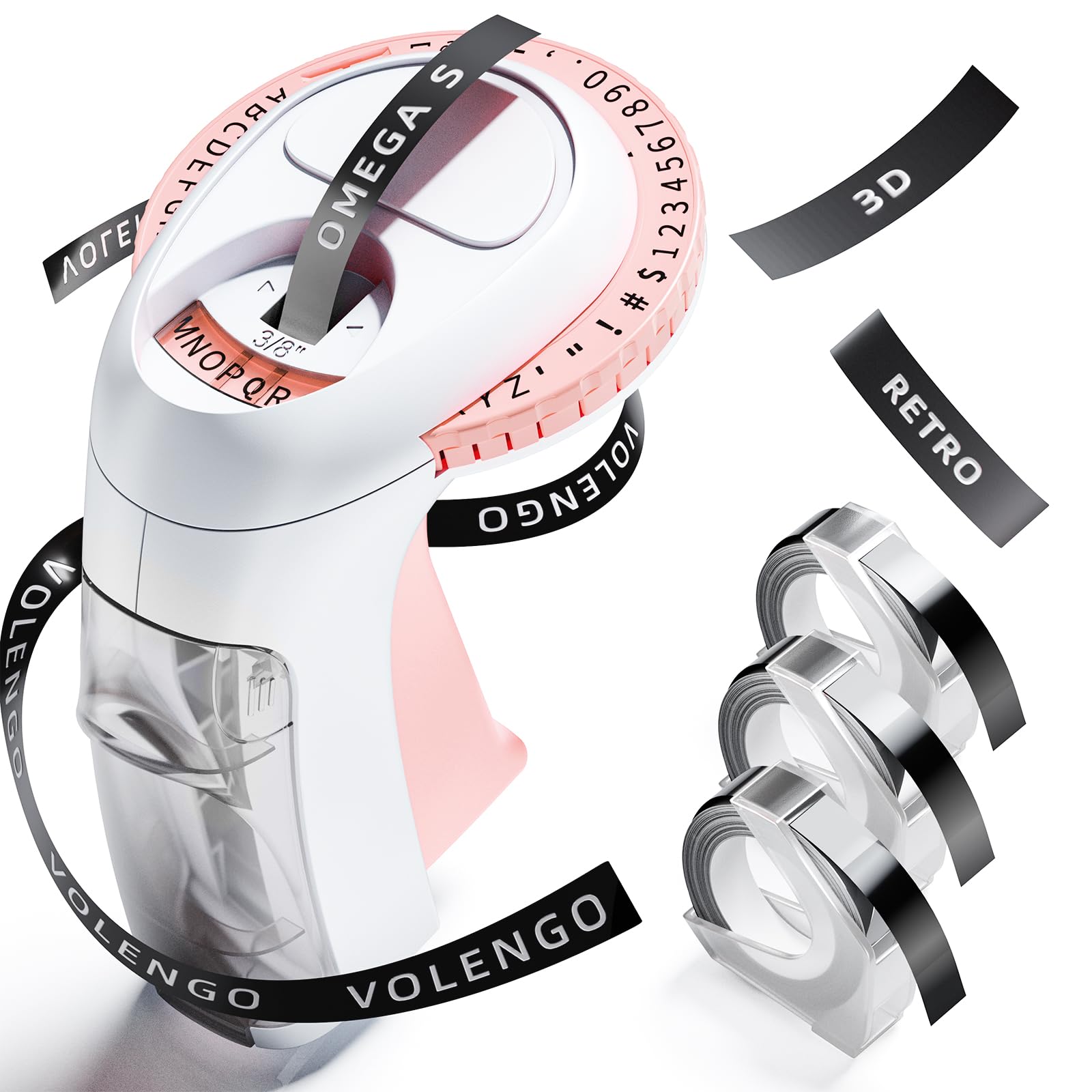 VolenGoEmbossing Label Maker, Vintage Embossed Label Maker Machine with Tape, Use 0.35inch 9mm 3D Lamination Emboss Labeling Tapes, Portable Retro Embosser, Lightweight Labeler Easy to use, Pink