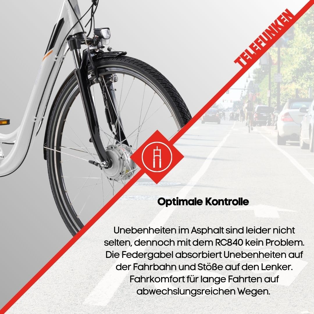 TELEFUNKEN E-Bike für Damen & Herren 28 Zoll | Elektrofahrrad E-Citybike | Frontmotor 250 W | City Pedelec | 36 V / 374,4 Wh Li-Ion Akku | 7-Gang Nabenschaltung + Rücktritt | Straßenzulassung | RC840