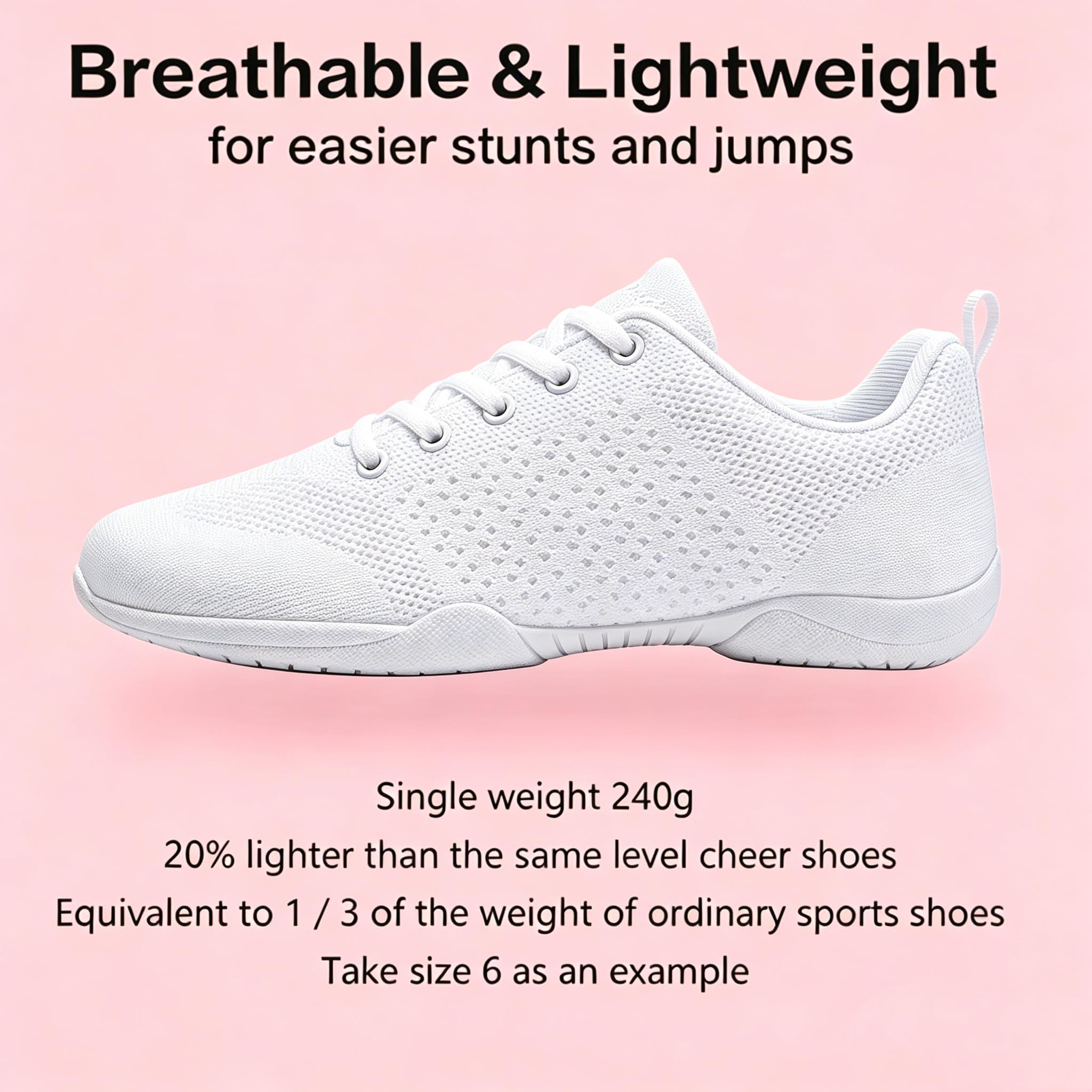 Scarpe da cheer giovani ragazze bianche scarpe da cheerleading danza atletica allenamento tessuto traspirante danza leggera competizione confortevole sport bambini ragazze cheer sneakers