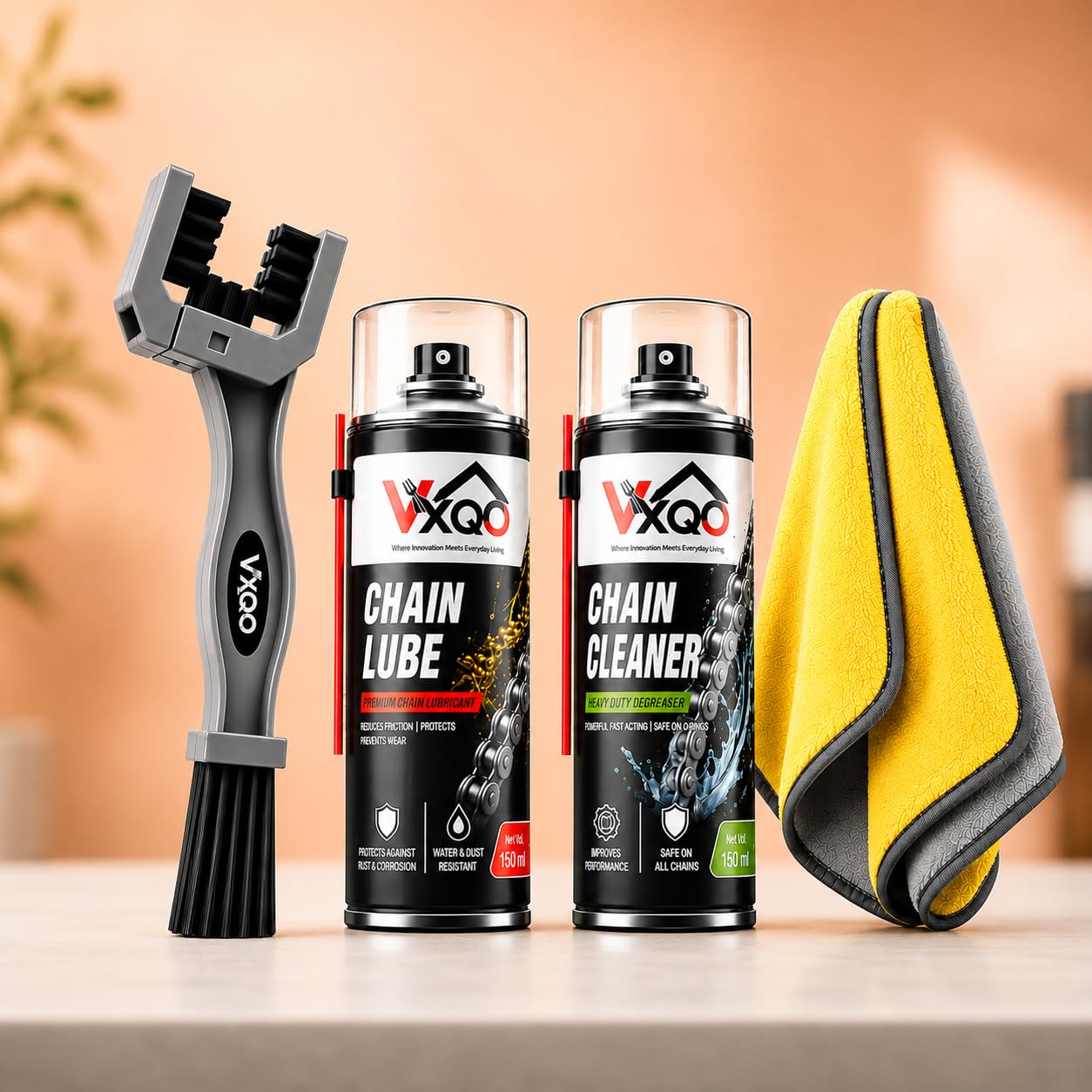 Bike Chain Cleaning Brush with Chain Cleaner & Chain Lube 150ml Each + Microfiber Duster | Complete Motorcycle Chain Cleaning Kit | Bicycle, Scooter & Cycle Cleaning Accessories-image-37