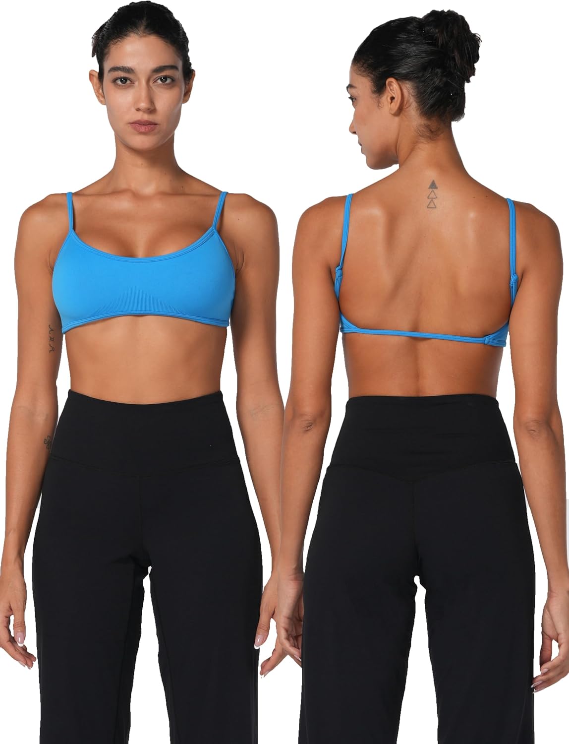 Super Sculpt Open Back Sports Bra with Padding, Low Impact Spaghetti Straps Gym Bra by Sunzel