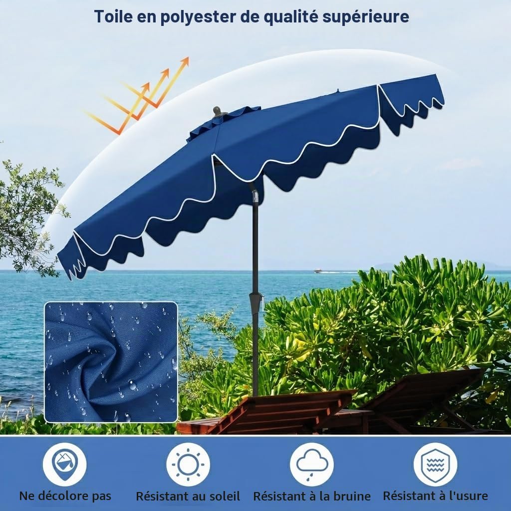 GOPLUS Parasol de Jardin Exterieur, 2,8M Parasol Inclinable 25° avec Manivelle, Toile Protection UV, 8 Baleines, Double Toit, pour Balcon Terrasse Patio, Base Non Incluse (Bleu)