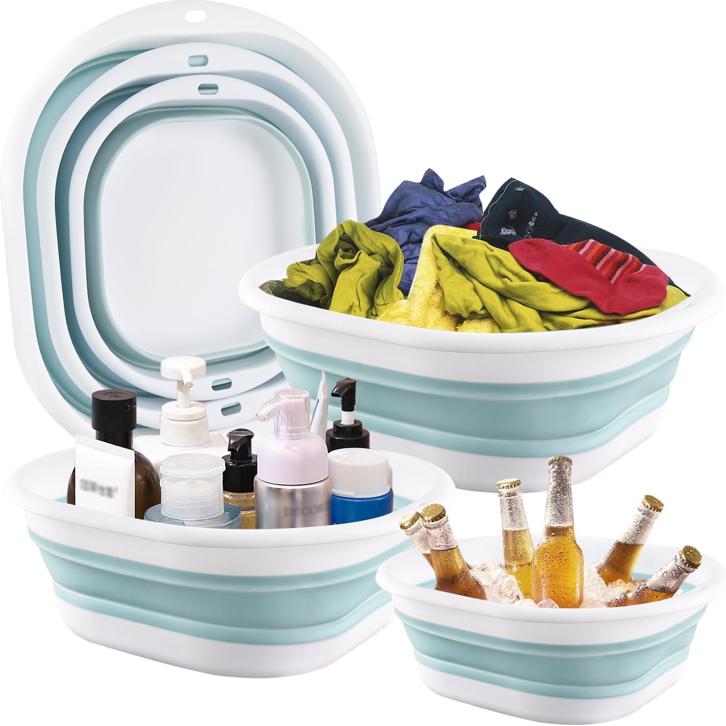 Collapsible Bucket,Collapsible Wash Basin,Collapsible Dish Tub 3 Pack Collapsible