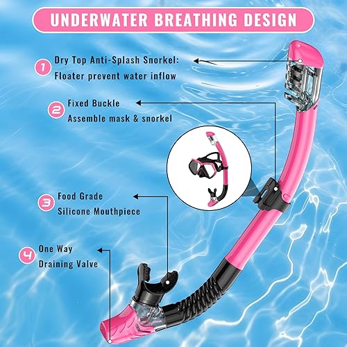 Miniatura 5 de Equipo de esnórquel para adultos, conjunto de esnórquel máscara de buceo con parte superior seca, gafas de natación para adultos con cubierta para