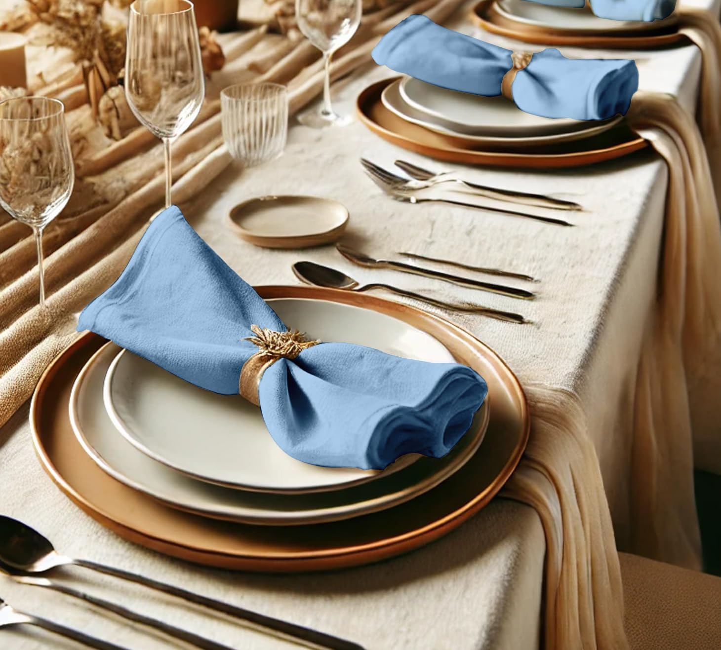 Luxury Cotton Twill Napkins - Set of 12, 20-Inch Blue Solid Color, Premium Thick Cloth Napkins for Elegant Dining & Special Occasions - Soft, Absorbent & Machine Washable