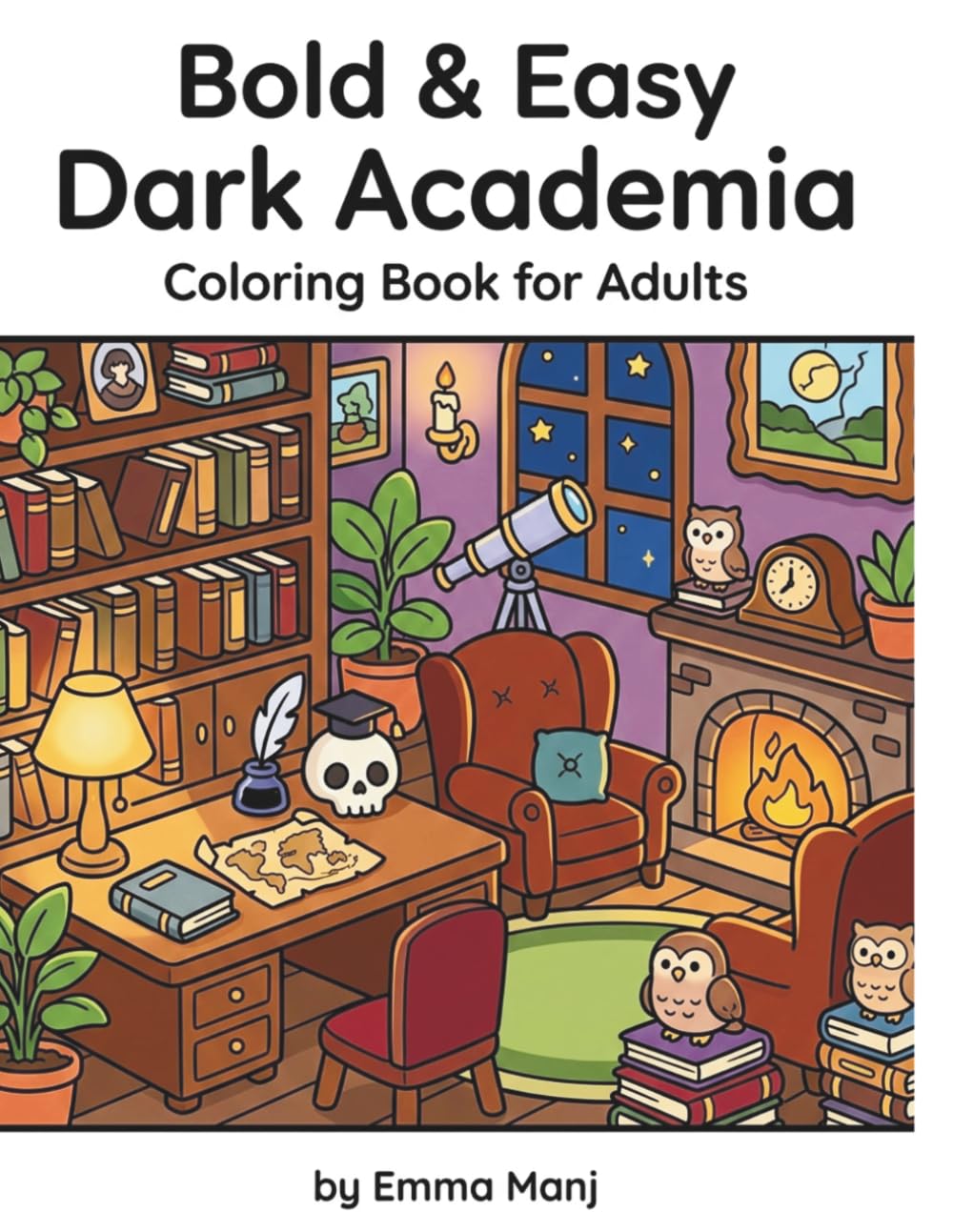 Bold & Easy Dark Academia Coloring Book for Adults: Cozy Gothic Libraries, Vintage Study Rooms, Candlelit Scholarly Scenes for Relaxation & Stress Relief