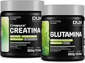 Creatina Monohidratada 100% Creapure 300g + Glutamina 300g Sem Sabor - Suplementação Academia, Ganho Muscular Hipertrofia, Força Energia Resistência, Suplementos Naturais - DUX HUMAN HEALTH