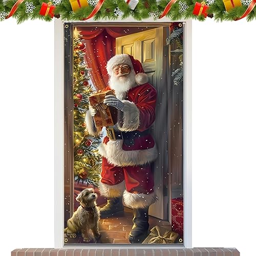 Cartel de Navidad Bandera festiva de Papá Noel, pancarta de vacaciones para puertas de Navidad, para decoración del hogar, telón de fondo de pared