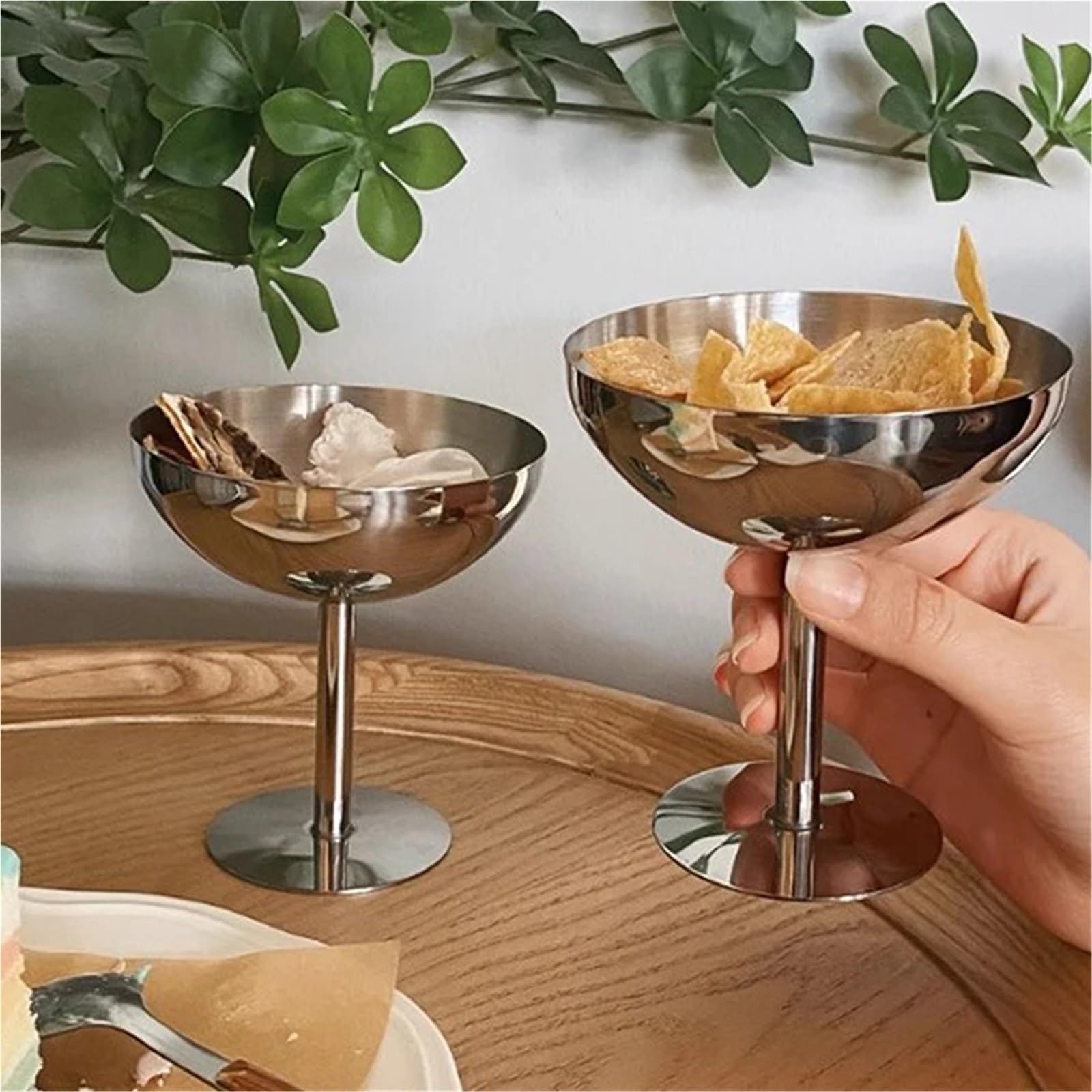 Coppe Gelato 2 Pezzi di Tazza in Acciaio Inossidabile for Gelato, insalatiera, Piatto di Frutta, Piatto for Snack, Forniture for Bar KTV per Dessert(Silver1)