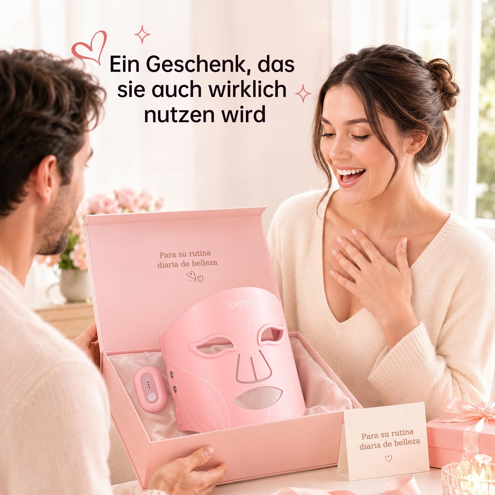LED Maske Gesicht, Kabellos Lichttherapie Gesichtsmaske, 4 Modi | Anti-Aging, Hautklärung, Entzündungshemmend, Beruhigend, rote/blau LED, Aufladbar Rotlichtlampe Gesicht, Schönheitsgeschenke