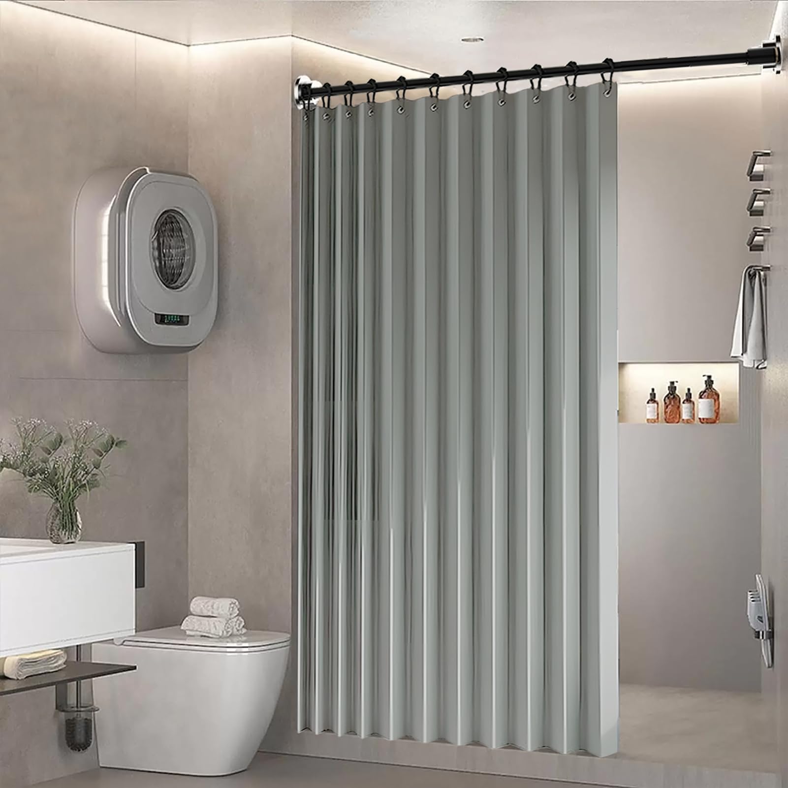 BOYOUTH Heavyweight Folding Accordion Shading Shower Curtains,Waterproof Fabric Pleated Partitions Privacy Bath Curtain for Bathroom Bathtubs Hotel Spa Decor,Light Grey,100 x 84 inches