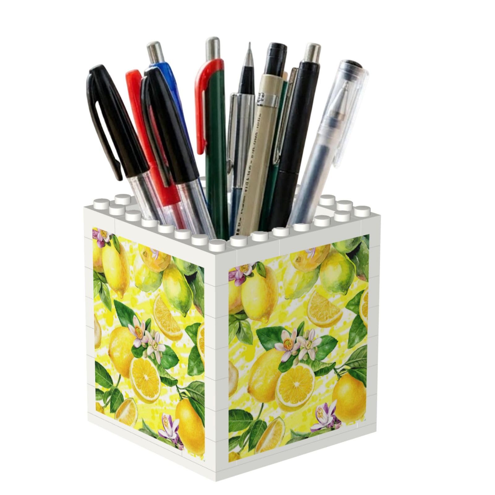Poadnly Lemon Flower, Pen Pot Pencil Holder for Office Home School, Compact Desk Organiser for Office Stationery