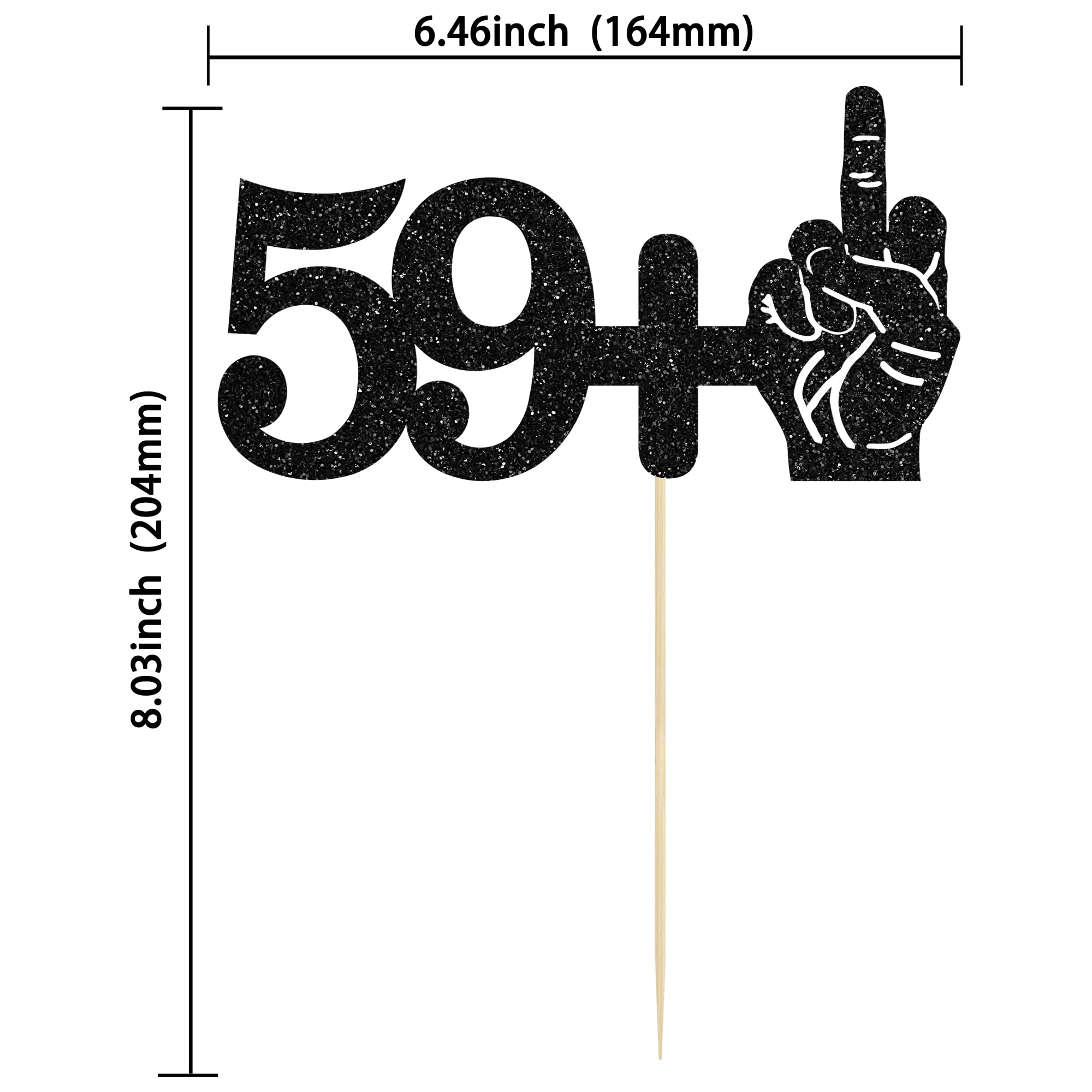 59+1 Gold Glitter Cake Topper – 60. Geburtstag Torten-Deko Mit Mittelfinger-Motiv, Einseitig Gold, Etwa 15 Cm Breit, Aus Glitzer-Karton
