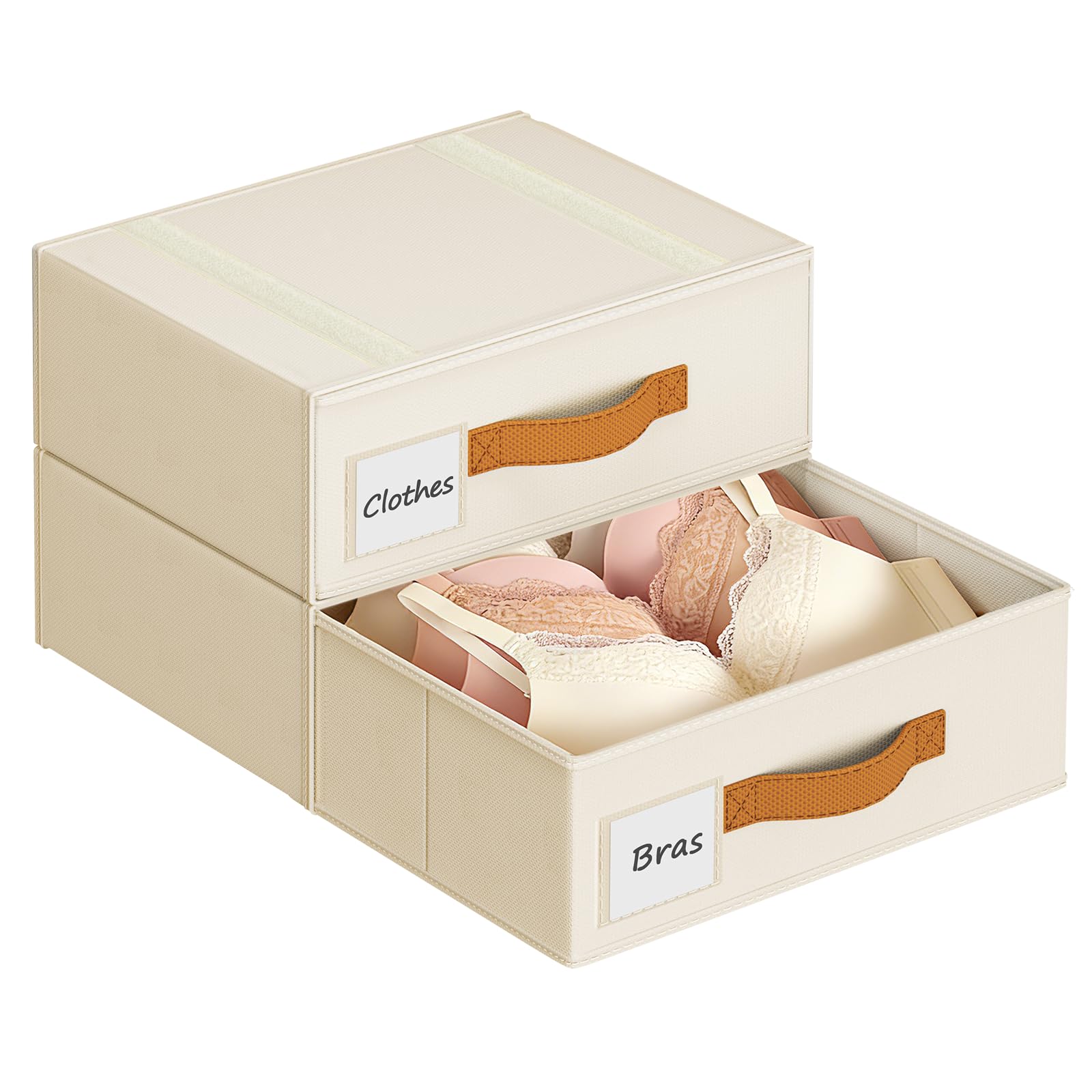 DIMJ Stackable Drawer Organiser - Pull-out Wardrobe Drawers with Labels