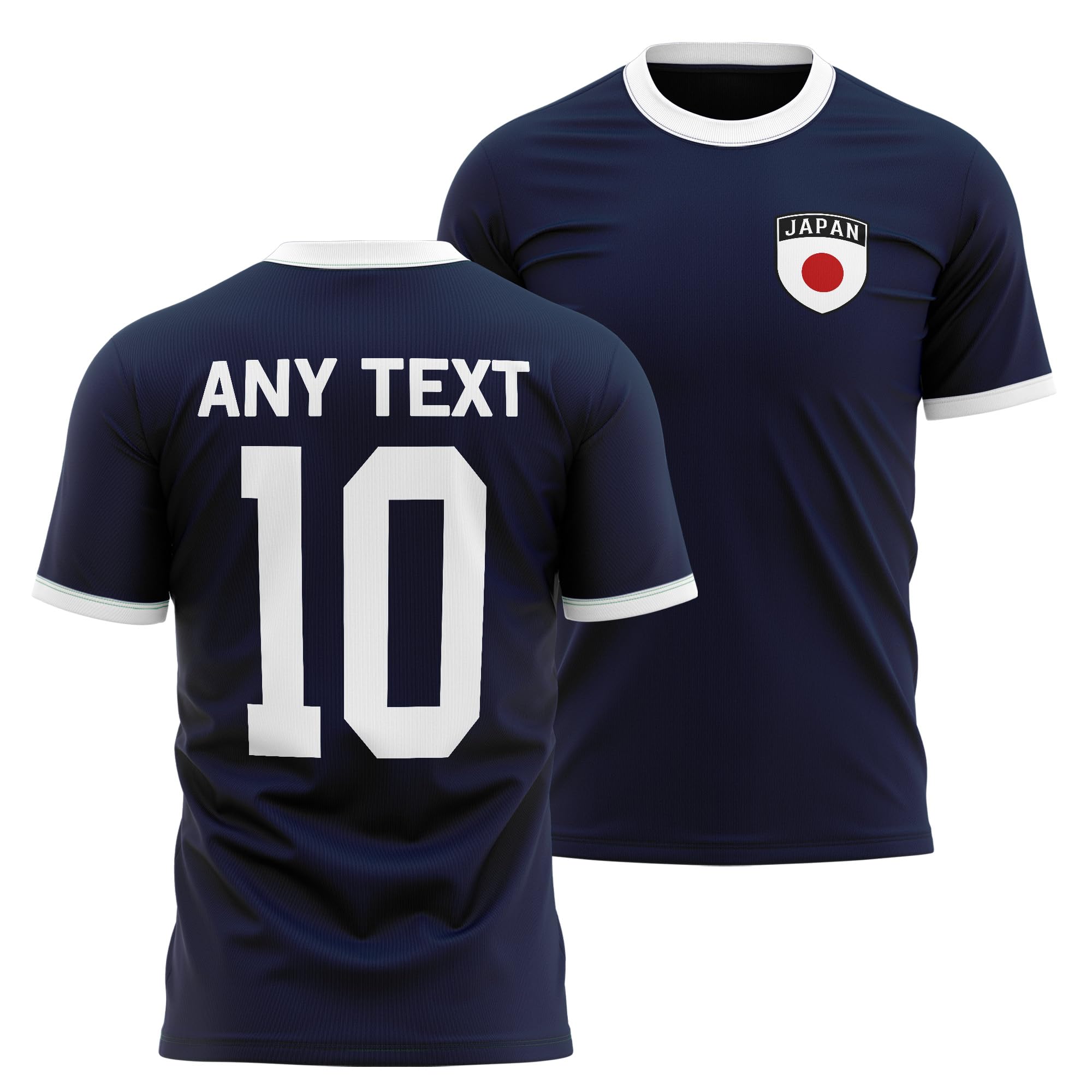 Japan Mens Ringer T Shirt - Japanese Badge Custom Name Number Tee - Navy/White Football Supporter Fan Top, L, Navy/White