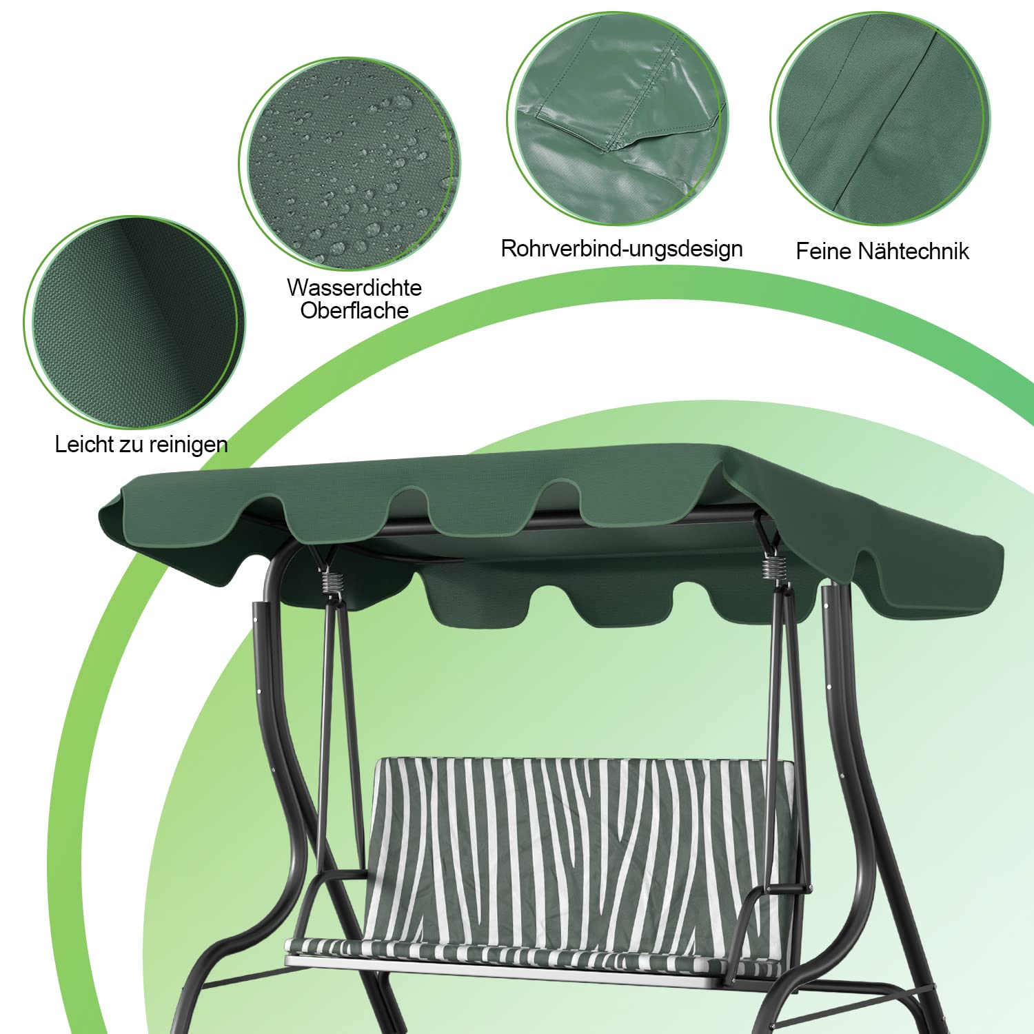 Gimisgu Techo de repuesto para columpios de Hollywood, techo de repuesto universal, 210 x 145 cm, toldo para 3 plazas, resistente al agua y protección UV para columpio de jardín, color verde