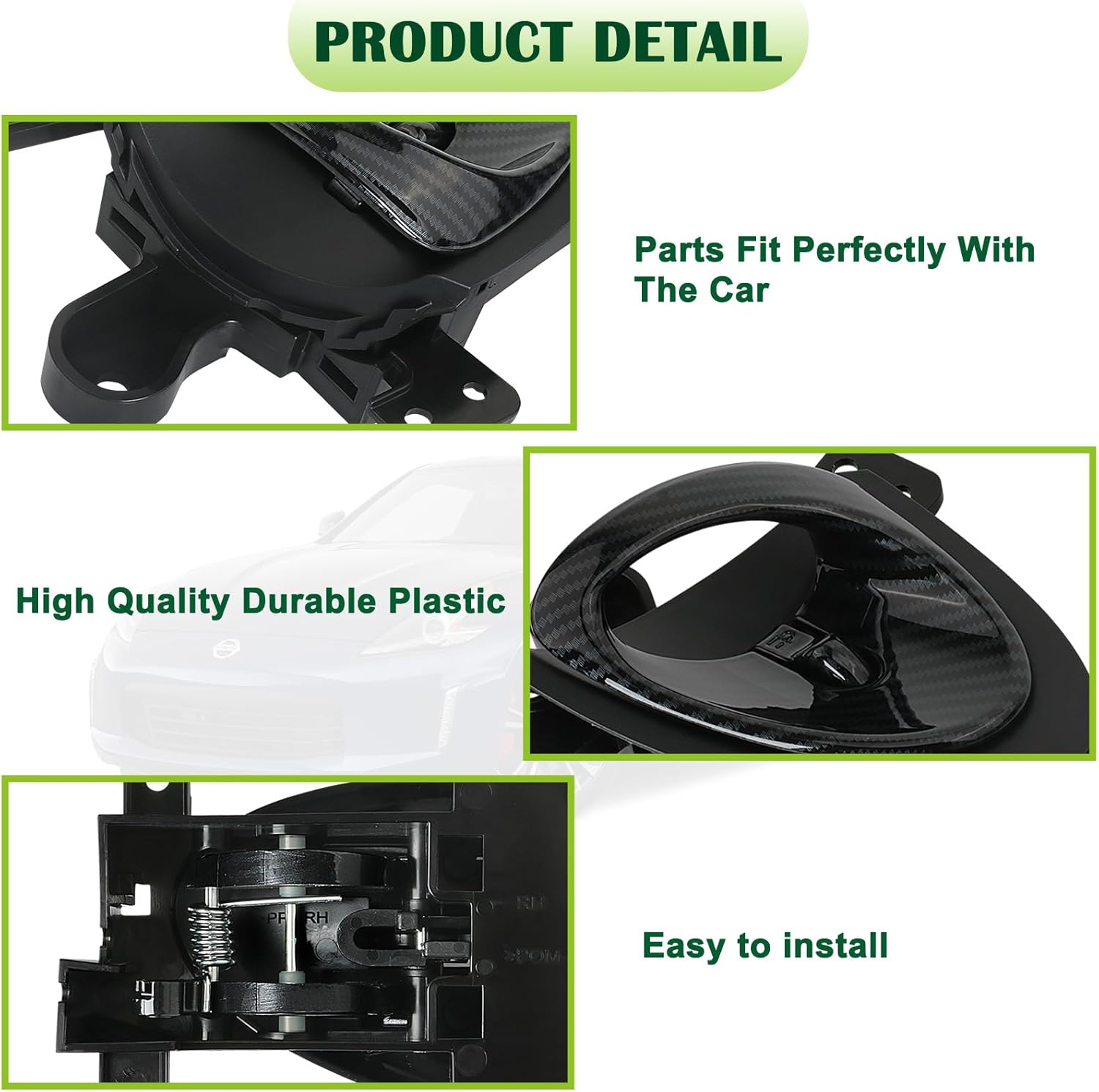 2pcs Interior Door Handles Left &Right Side Carbon Fiber Compatible with 2009-2020 Nissan 370Z Nismo Replaces 80671-6GA0A 80670-6GA0A