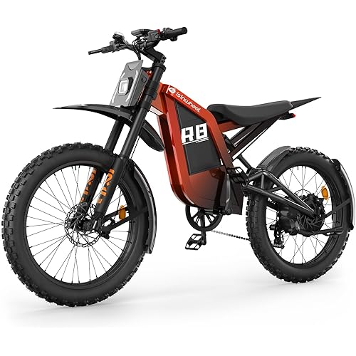isinwheel R8 Electric Bike for Adult,Peak 3000W Motor 48V 27Ah Battery Up to 35 MPH & 150 Miles Electric Dirt Bike,NFC LCD Display All Terrain Fat Tire Motorcycle Full Suspension Moped E-Bike