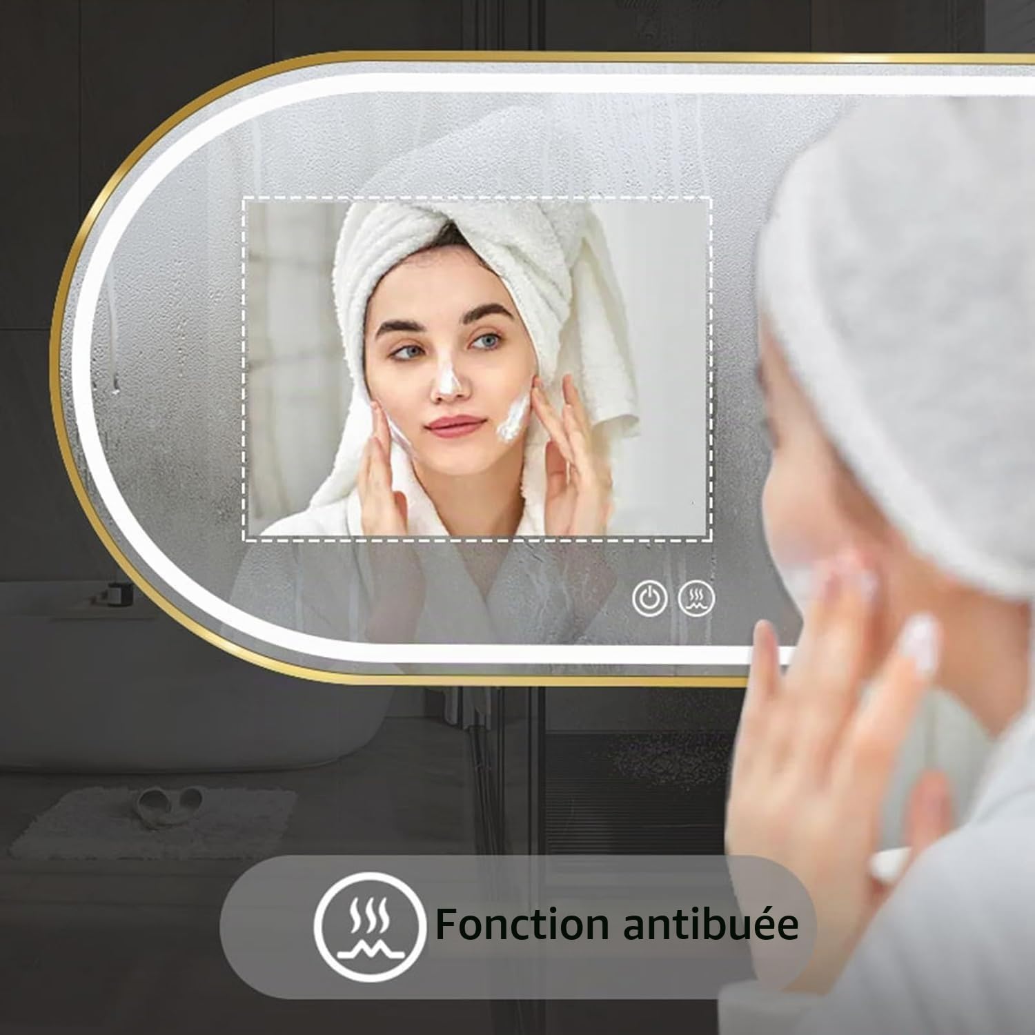 Miroir De Salle De Bain LED Ovale，Moderne Miroir Illumination Salle de Bain avec Cadre en Aluminium Doré,Miroir Mural,Désembuage,Dimmable,3 Couleur,Mémoire,IP44 Miroir (Doré, 50 * 70cm)