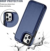 Vista 3 de Funda tipo cartera para iPhone 12 Pro Max, funda de piel sintética suave premium con función atril y función atril para iPhone 12 Pro Max de 6.7 Azul