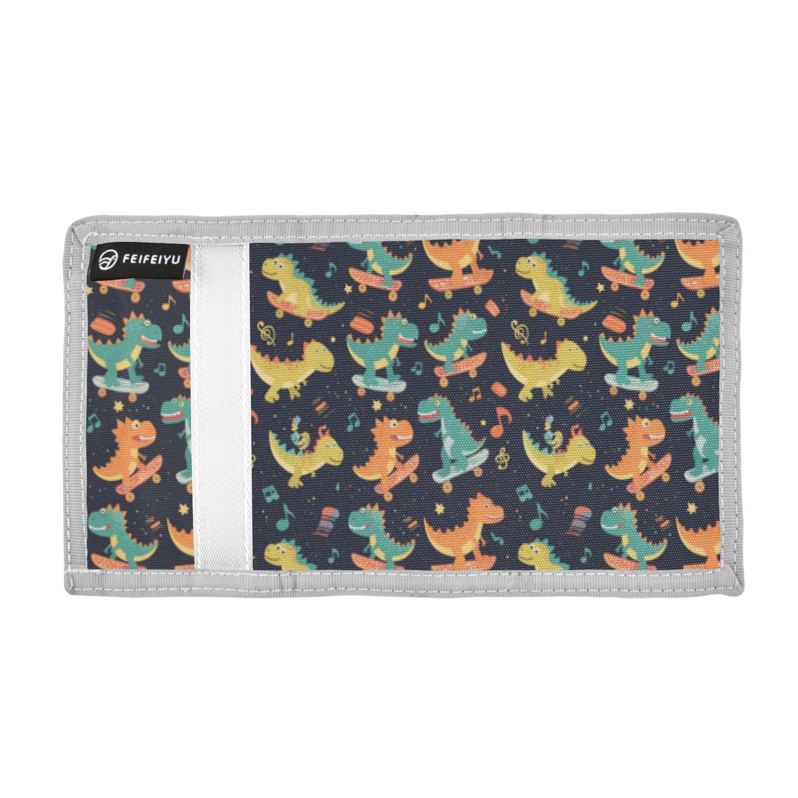 Wusikd Dinosaurs Riding Skateboards Kids Wallet for Boys Girls Musical Notes Stars Toddler Trifold Wallet Novelty Wallet for Teens Women Men
