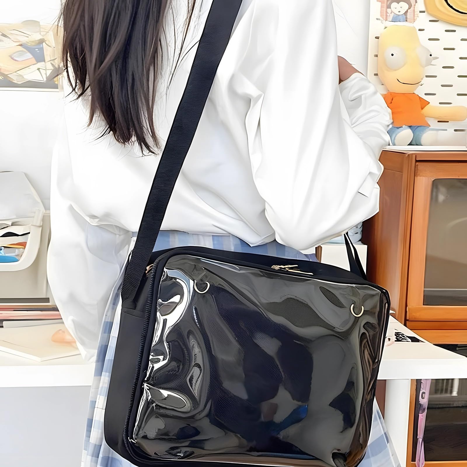 Black Oxford Fabric Ita Bag, Crossbody Purse with Adjustable  display picture 1