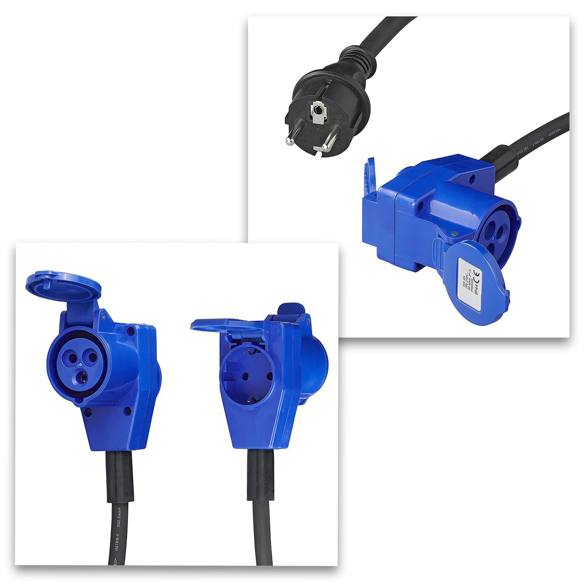 ProPlus Câble Adaptateur 40cm fiche Schuko vers Prise coudée CEE + Prise Schuko