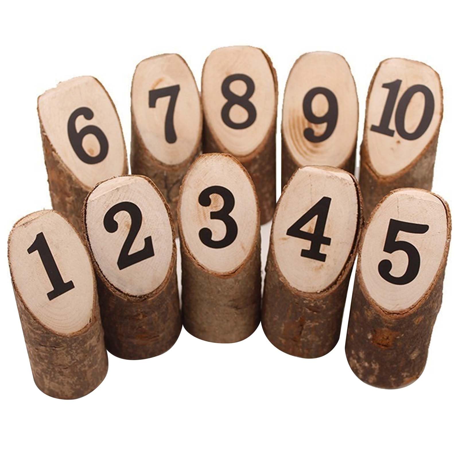 Ten Wooden Number Place Cards, 1 to 10 Table Numbers, Wooden Table Number with Base Stand for Restaurants, Weddings, Anniversaries, Birthday Parties Decoration