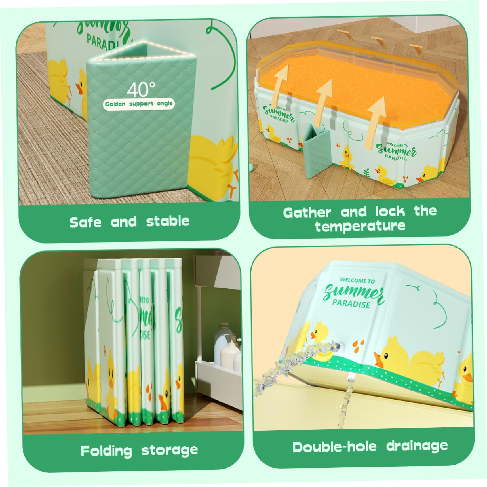 Bañera plegable para bebés 30.7x17.7x11.8 pulgadas de bañera de bebé plegable con doble desagüe y soporte de pies de plástico portátil para niños de 0 a 8 años