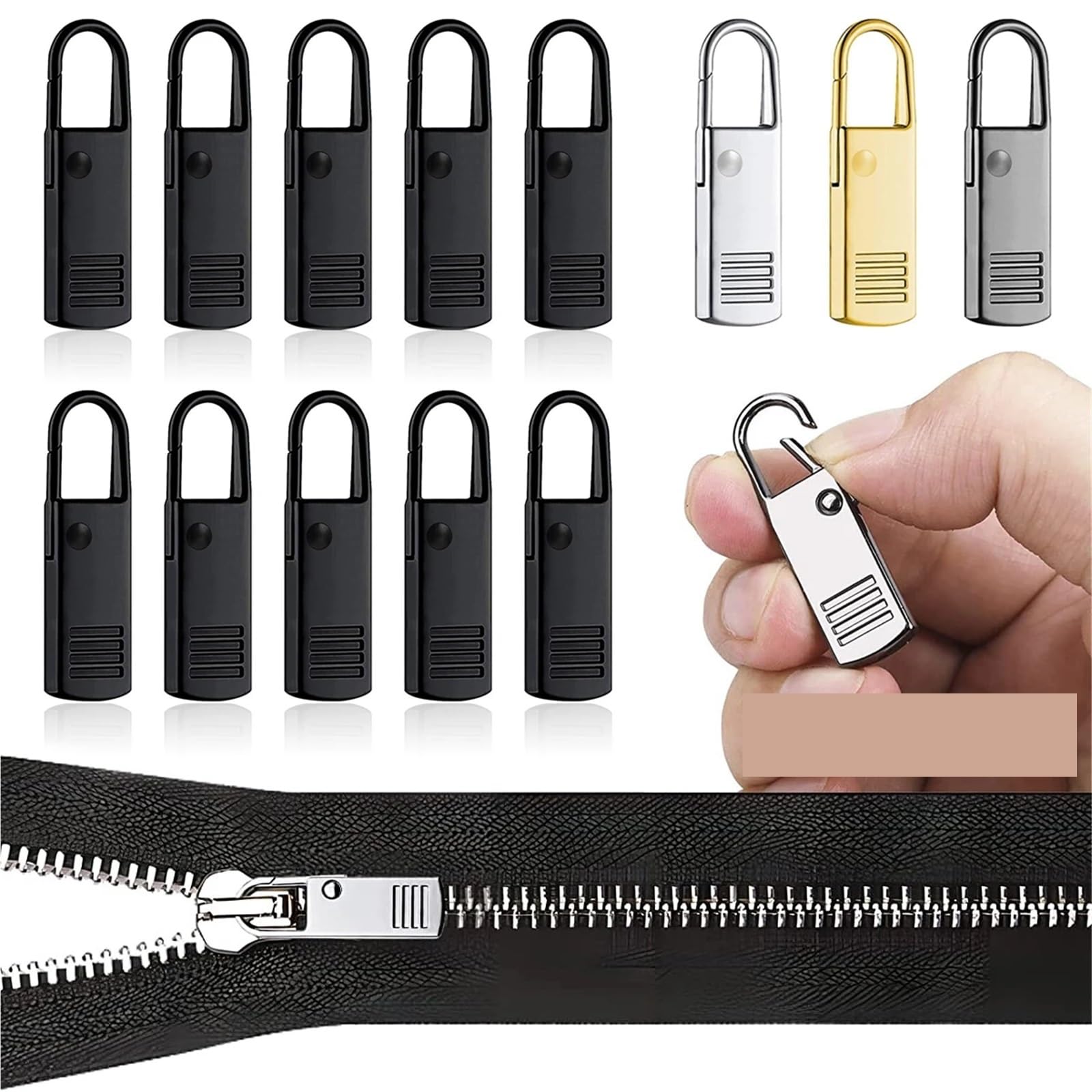 Tiradores de cremallera, 100 unidades, de repuesto, desmontables, con cierre de cremallera, cabezal de fijación de cremallera de metal para mochilas, bolsos, chaquetas, equipaje, botas (gris)