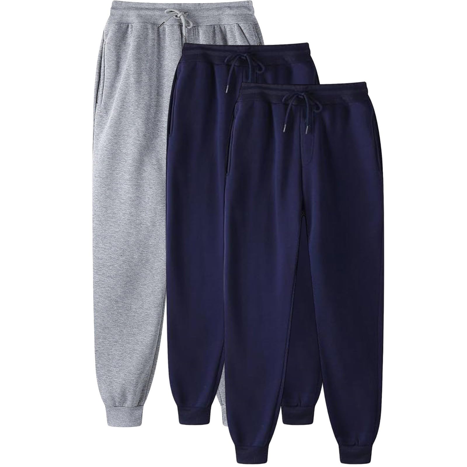Pantaloni da jogging da uomo, confezione da 3, vestibilità larga, gamba dritta, comodi pantaloni elasticizzati in vita, pantaloni sportivi sportivi con fondo aperto, tinta unita, pantaloni da salotto