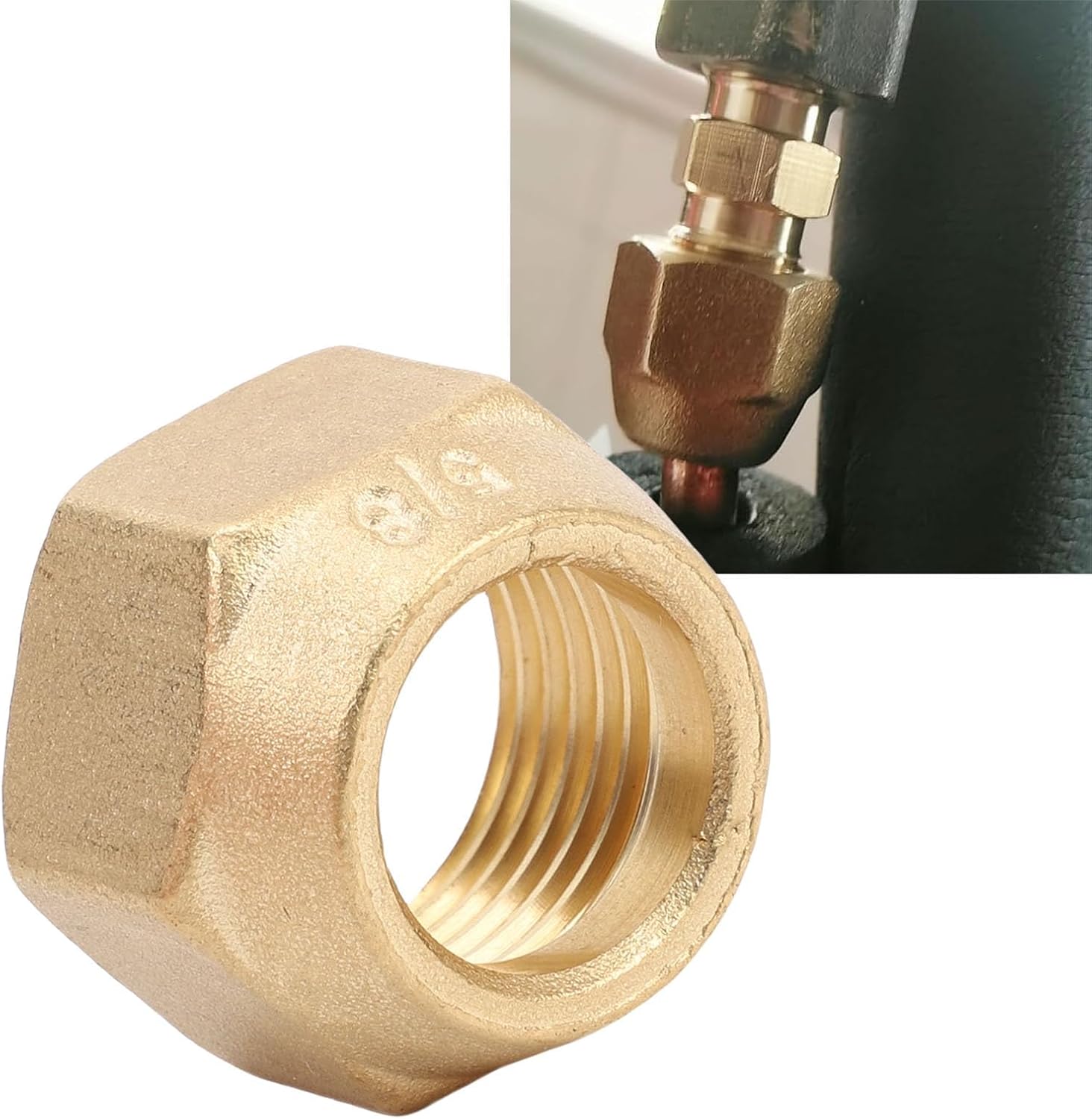 Fafeicy 5/8 Inch Brass Nut for HVAC Systems, 150PSI Pressure Rating, 10-Pack Tube Fitting for AC Copper Pipes