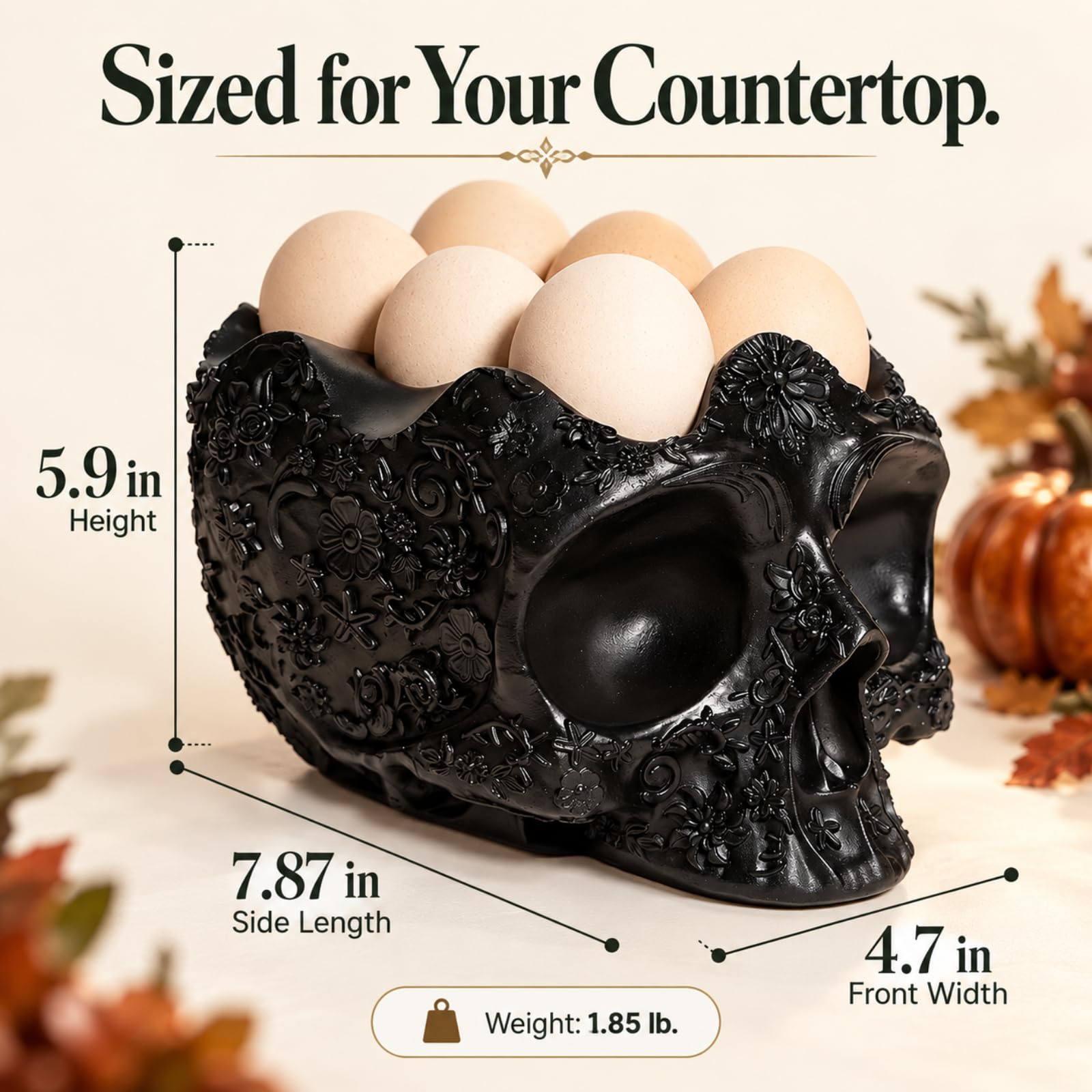 Gute Totenkopf-Eierhalter, Behälter, 15.2 cm, Halloween, halbes Dutzend, dekorativer Eierhalter, Aufbewahrungs-Organizer, Serviergeschirr, Frühstück, Gothic-Dekor, Skelett-Geschenke