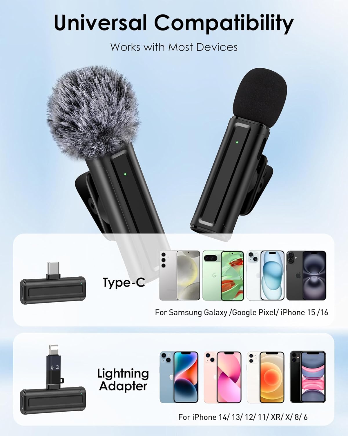 Wireless Mini Microphone for iPhone, iPad, Android Phone, 2 Pack Lavalier Mic with 360° Rotatable Clip, Plug and Play Noise Reduction USB-C Lapel Mic for Video Recording YouTube Content Creators - Image 6