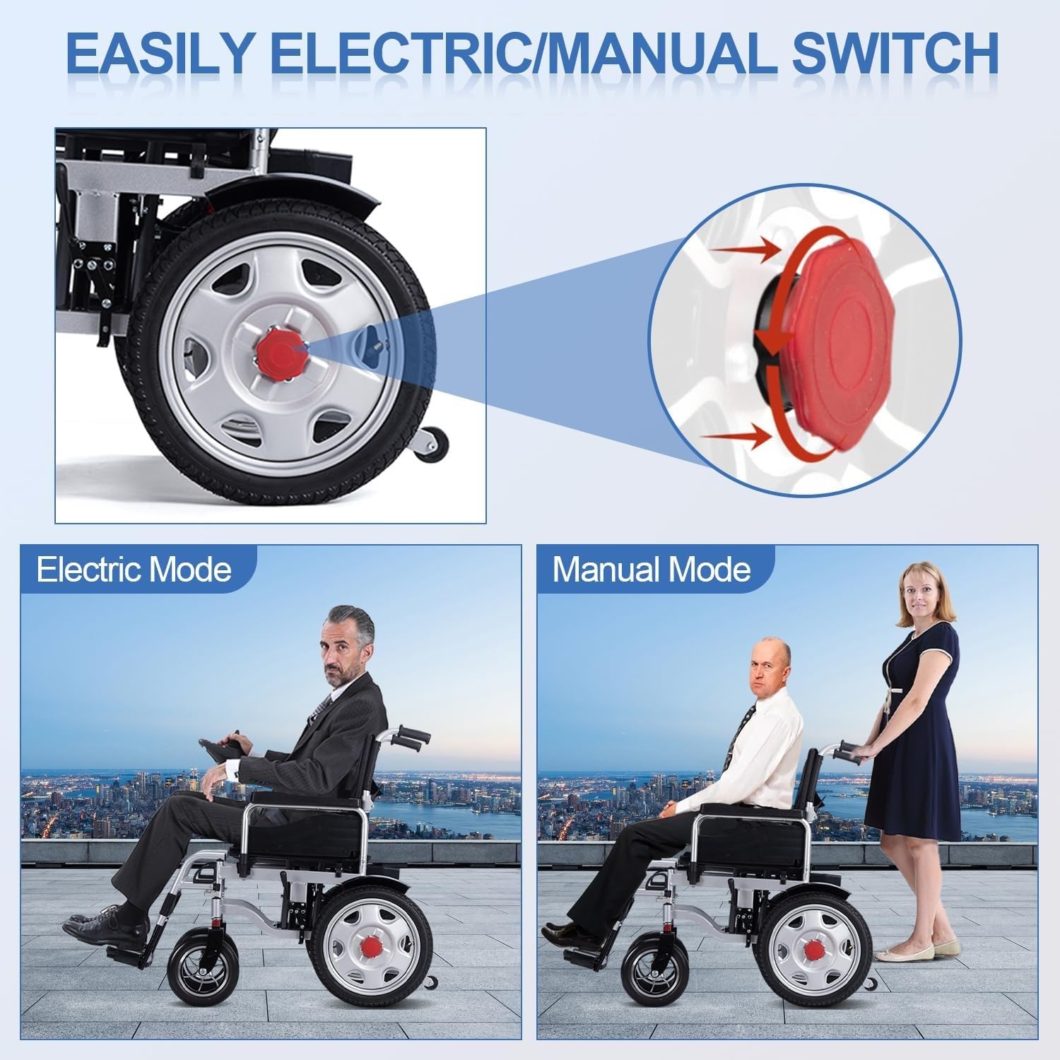 Sedia a rotelle motorizzata per adulti, sedia a rotelle elettrica leggera e pieghevole per anziani, sedia a rotelle motorizzata doppia portatile, Silla de Ruedas Electrica -12 mi Cruise Range-Travel S