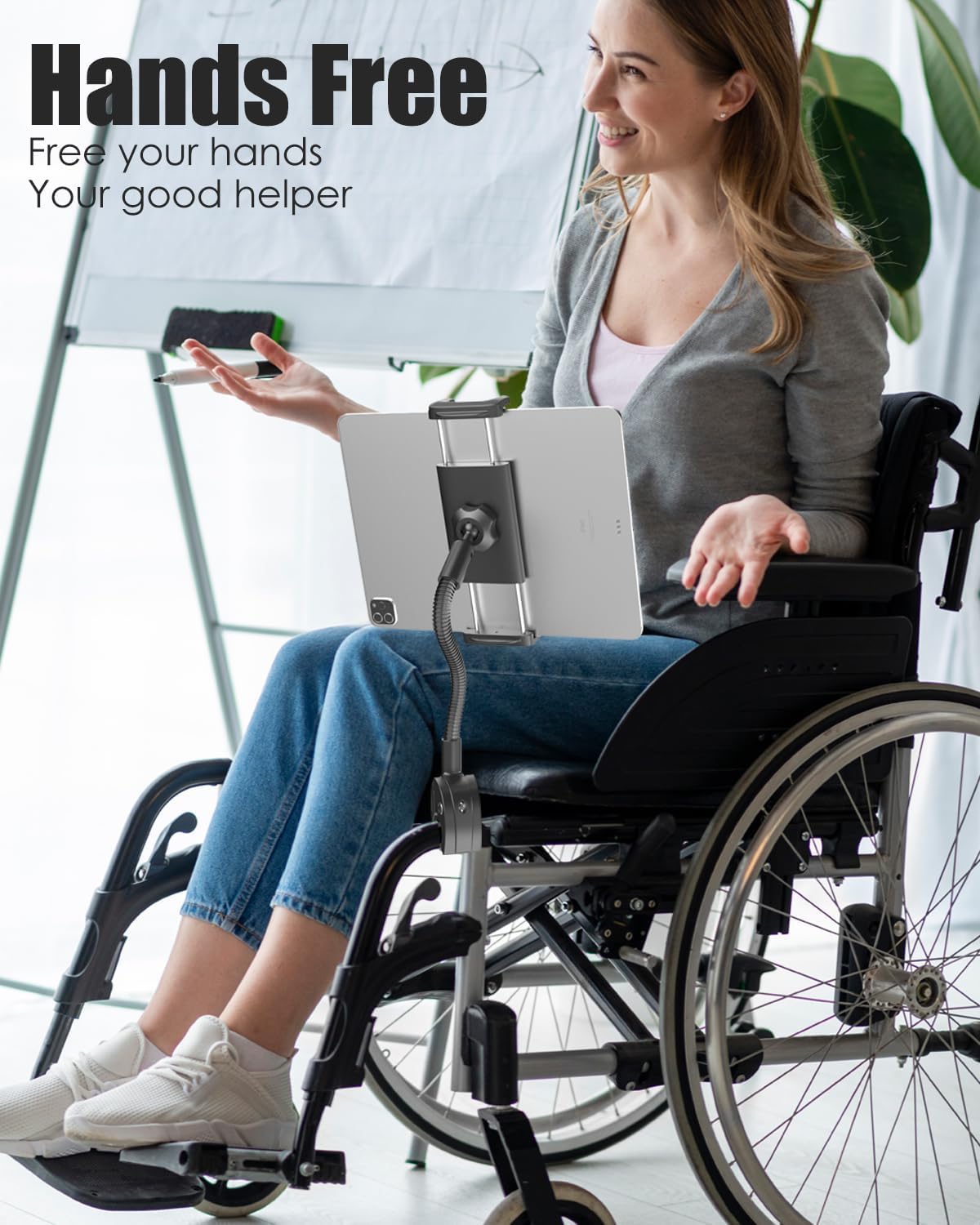 Supporto portatile per tablet per sedia a rotelle [versione Pro] con braccio in alluminio da 24 cm, regolabile a 360°, per iPad Pro/Air, iPhone 15/14, Galaxy Z Fold 5, E-Reader