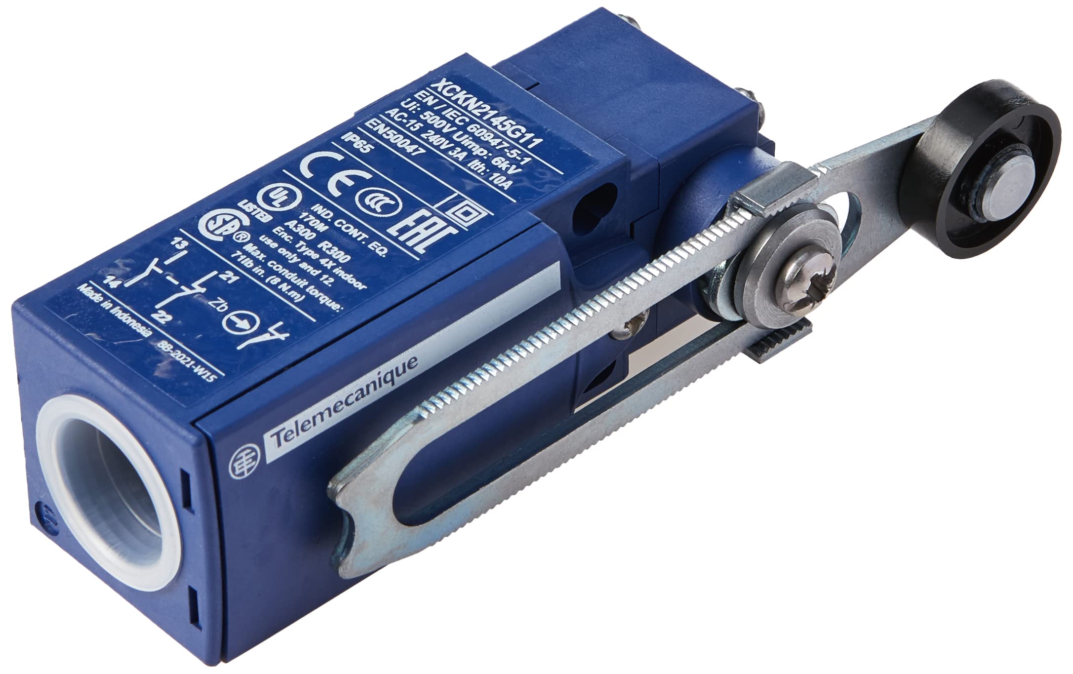 Interruttore Di Finecorsa Telemecanique XCKP2145G11 – Leva A Rullo In Plastica, Testina Rotante, 1NC E 1NO, Per Cavo PG11