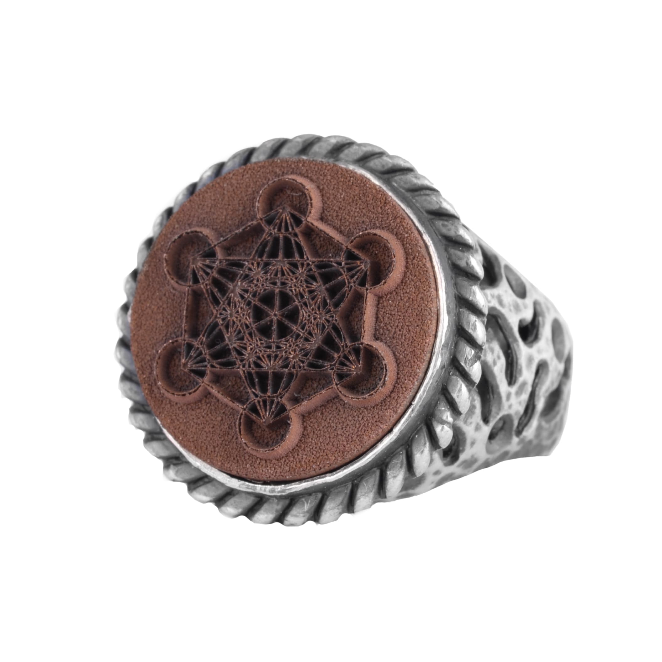 KAMBO Metatron Cube męski pierścionek z brązu, detal, srebro wysokiej próby 925, święta geometria, symbol vintage, sygnet dla mężczyzn