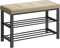 SONGMICS ULBS057K01 Shoe Storage Bench with Cushion Seat - Entryway Organizer Holds 8 Pairs, 300lb Capacity, Camel Brown/Ink Black