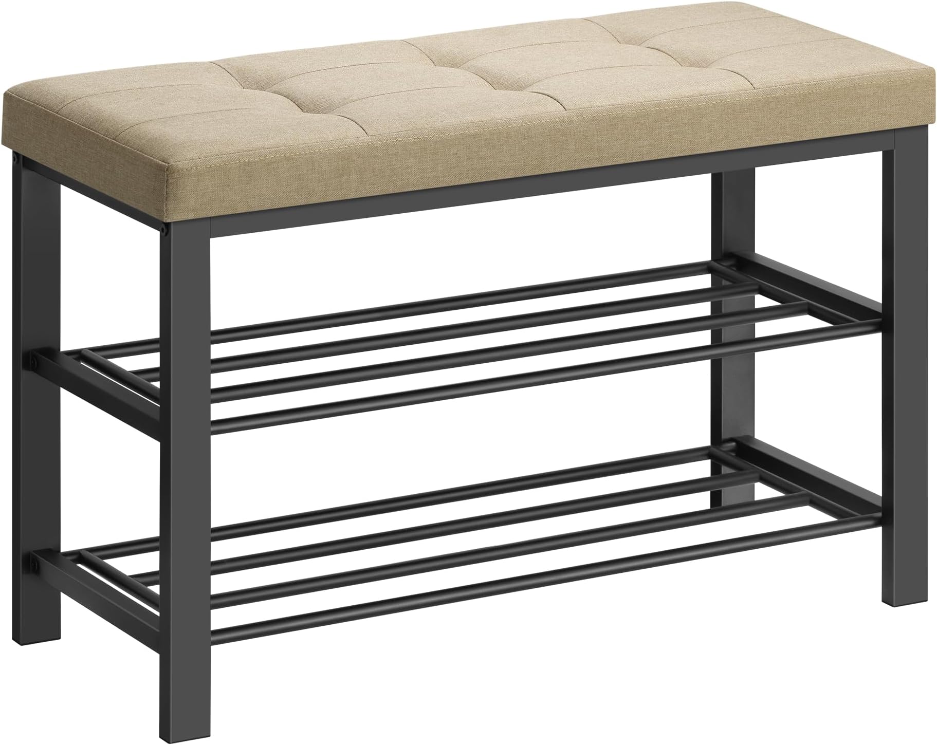 SONGMICS, Storage, Entryway Bench with Cushion, Shoe Shelf with Seat, Space-Saving, Modern Style, for Living Room, Bedroom, Hallway, Camel Brown and Ink Black ULBS057K01