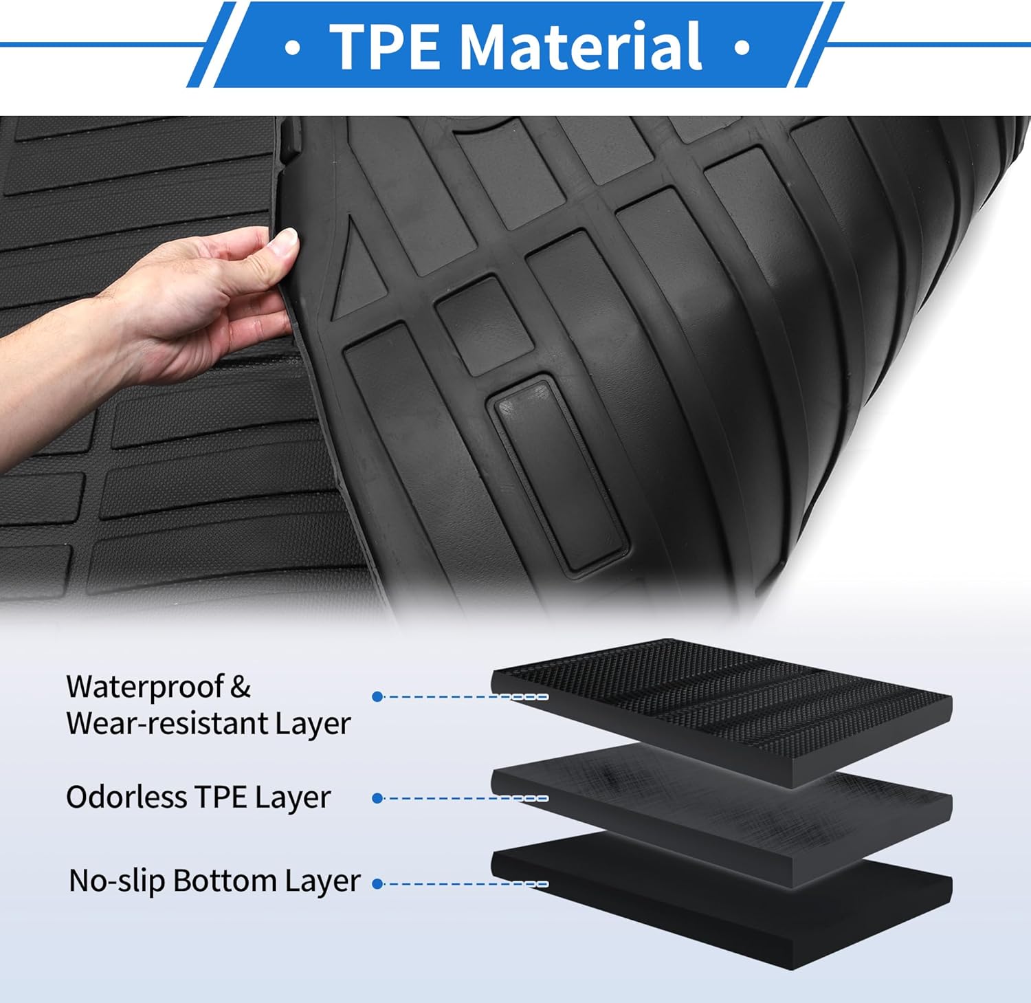 1 Pc Cargo Liner Rear Trunk Mat for Toyota 4Runner 5seat 2003-2009 Anti-Slip TPE Black Trunk Cargo Luggage Boot Tray Mat Flat Face Long Stripe Pattern