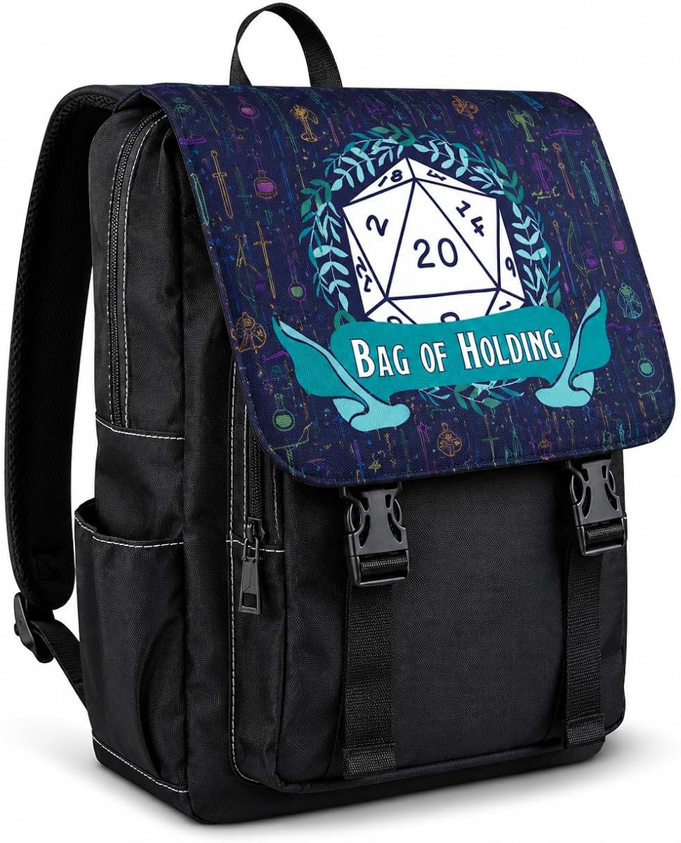 DND Backpack | Bag of Holding Tabletop RPG Travel Backpack for D&D Players & Dungeon Masters | Dice Storage, Laptop & Book Bag for School, Work, TTRPG, Board Game & Fantasy Gaming Gear Accessories