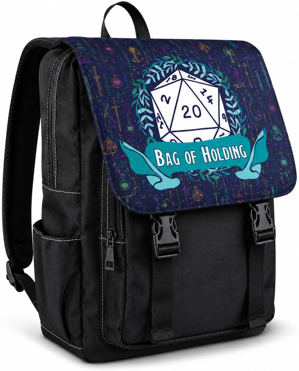 DND Backpack | Bag of Holding Tabletop RPG Travel Backpack for D&D Players & Dungeon Masters | Dice Storage, Laptop & Book Bag for School, Work, TTRPG, Board Game & Fantasy Gaming Gear Accessories