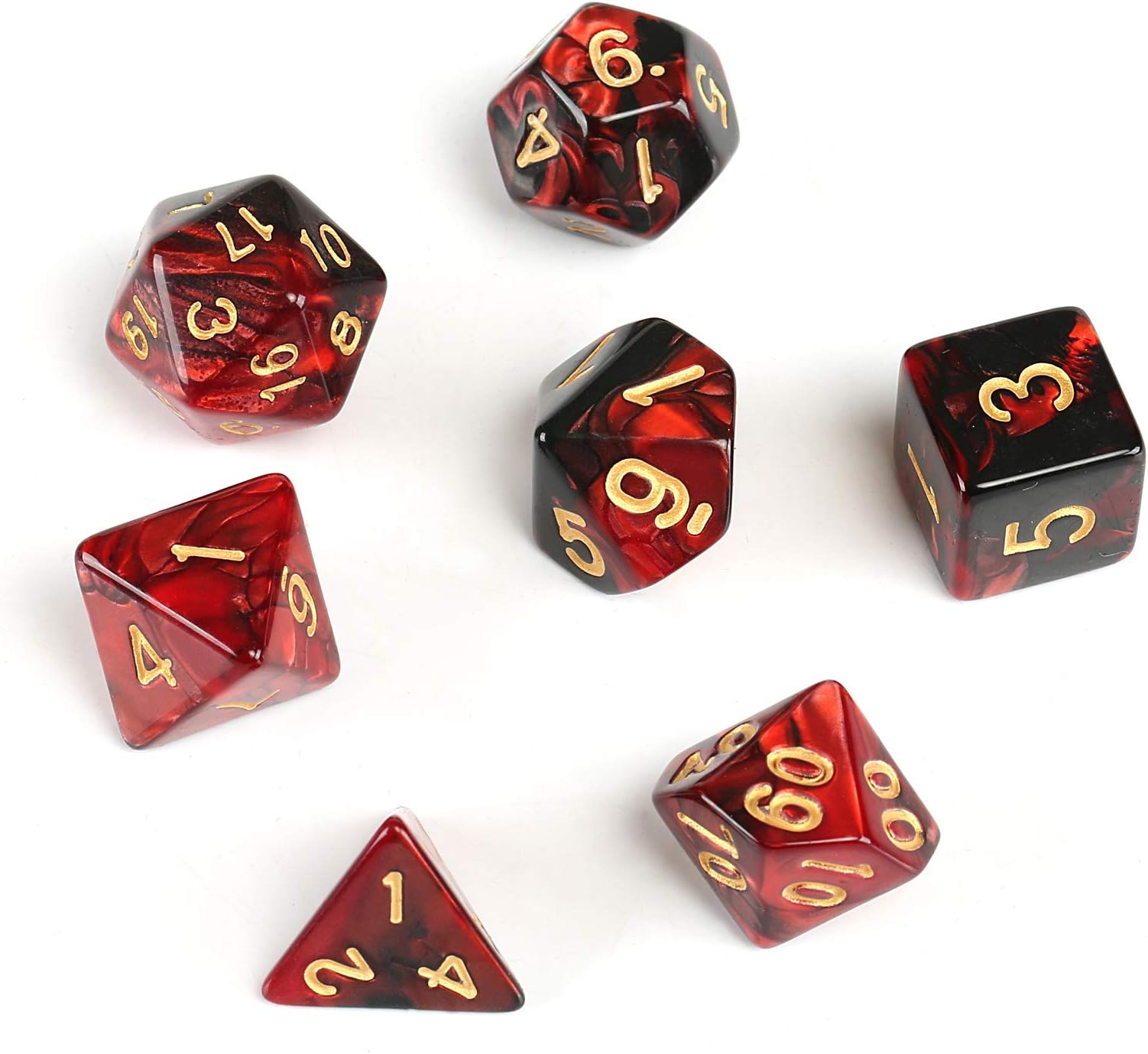 GWHOLE 7-Die Polyhedral Dice Set for Dungeons and Dragons with Black Pouch