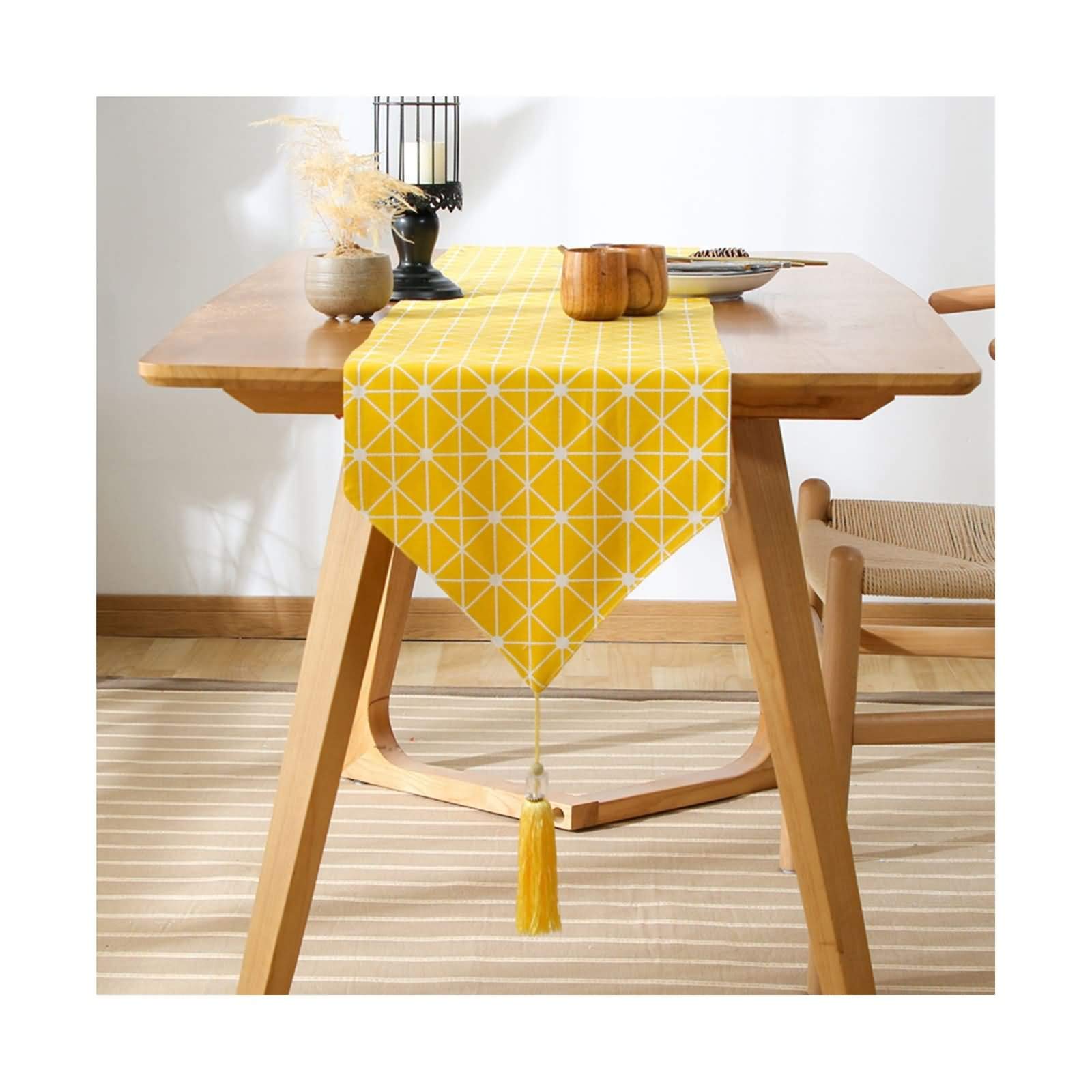 Chemin de table géométrique en coton jaune décoration table longue scandinave 33x100cm - 8
