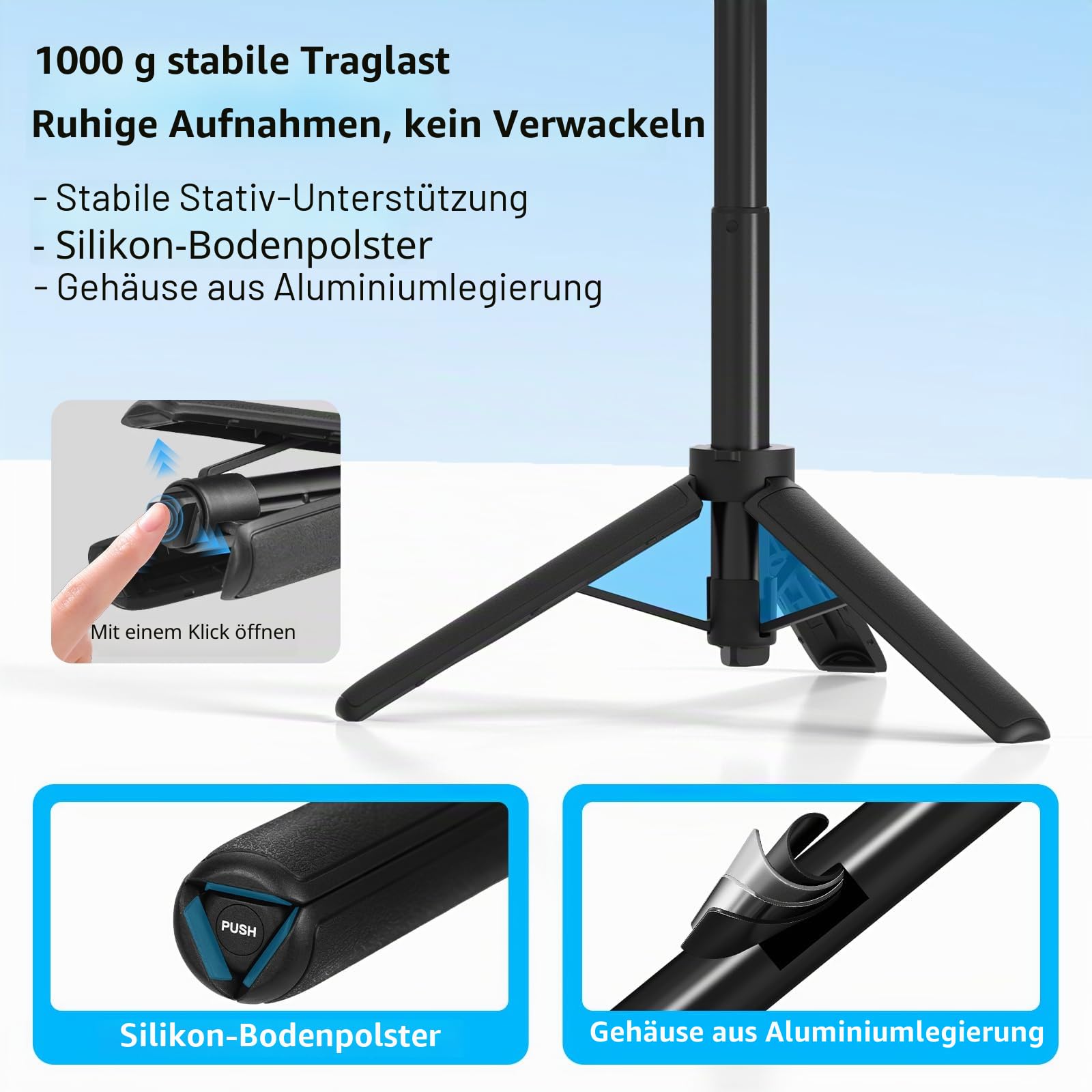 54cm Selfie Stick Stativ für DJI Osmo Action 6/Nano, Magnetische Schnellverschluss Selfie-Stick Ausziehbares Kamerastativ mit 360°-Kugelkopf & Kaltschuhhalterung Zubehör