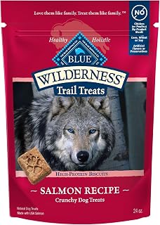 Blue Buffalo Wilderness Salmon Trail Treats: Grain-Free High-Protein Crunchy Dog Biscuits, Natural Ingredients, 24oz Bag