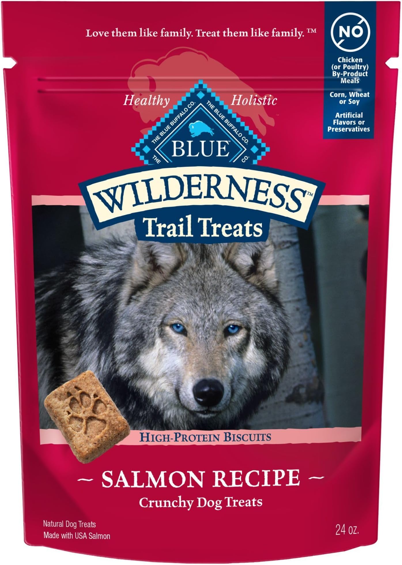 Blue Buffalo Wilderness Trail Treats High Protein Grain Free Crunchy Dog Treats Biscuits, Salmon Recipe 24-Oz Bag