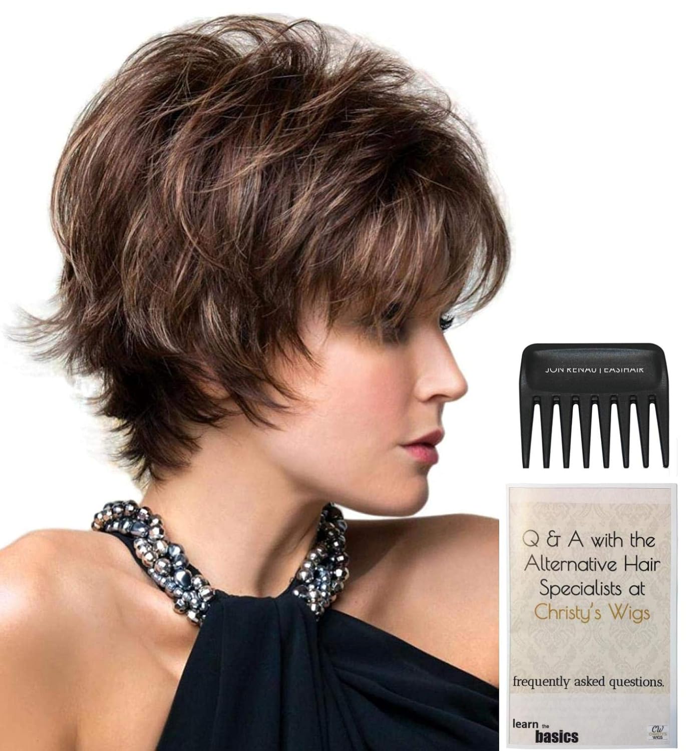 Bundle - 3 items: Coco Wig by Rene Paris, Christy's Wigs Q & A Booklet & Wide Tooth Comb - Color: FROSTI BLONDE